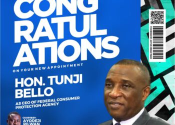 AYODEJI RILWAN TINUBU CONGRATULATES HON. OLATUNJI BELLO ON HIS APPOINTMENT AS CEO OF THE FEDERAL COMPETITION AND CONSUMER PROTECTION COMMISSION (FCCPC)