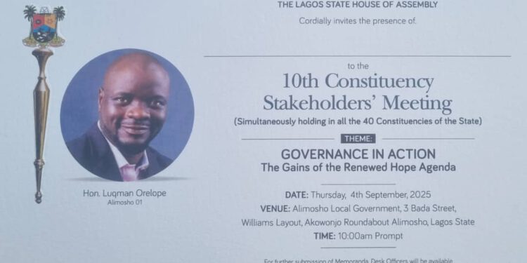 ALIMOSHO’01: LAGOS STATE HOUSE OF ASSEMBLY TO HOST 10TH CONSTITUENCY STAKEHOLDERS’ MEETING