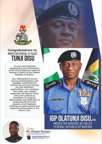 DISU’S APPOINTMENT SIGNALS RENEWED MOMENTUM FOR POLICE REFORM – MOGAJI