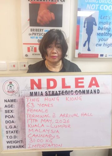 NDLEA intercepts Chinese grandma with large illicit drug consignment at Lagos airport