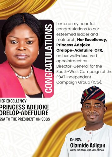 Adigun Congratulates Orelope on Appointment as Director-General of South-West Campaign Organisation for PBAT ICG Re-election Bid