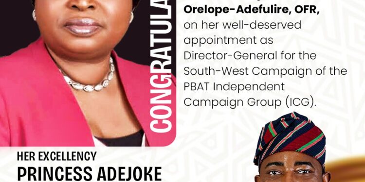 Adigun Congratulates Orelope on Appointment as Director-General of South-West Campaign Organisation for PBAT ICG Re-election Bid